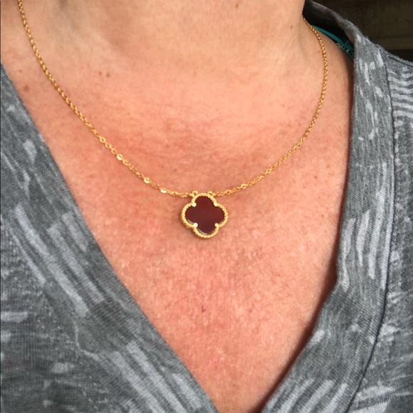 SILVER-TONE BLACK CLOVER NECKLACE - Picture 8 of 10